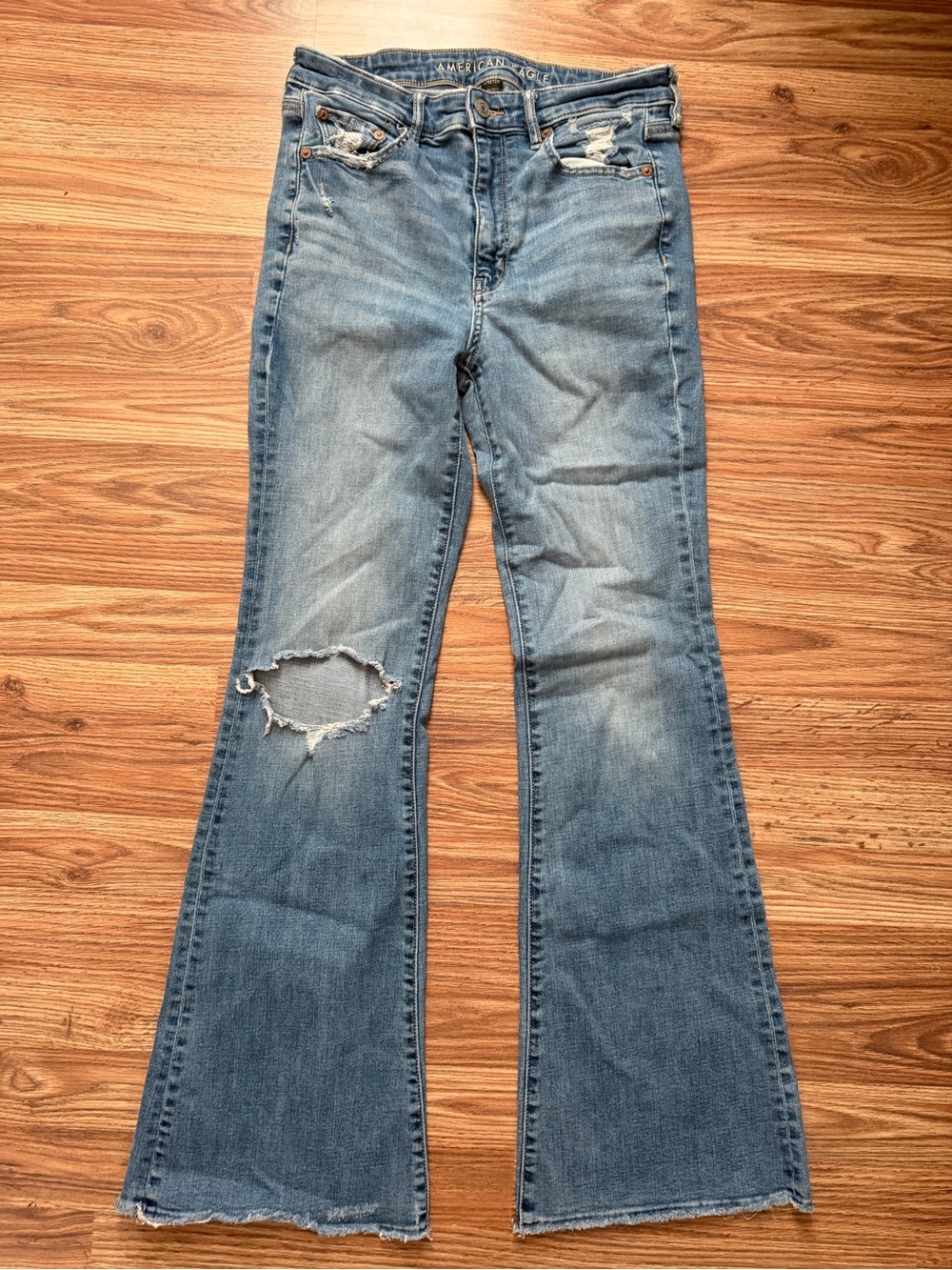 American Eagle Outfitters Light Blue Distressed Flare Jeans